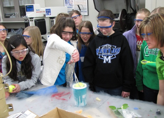 Girls Learning about liquid nitrogen