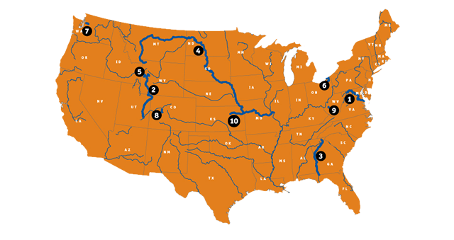 2012 map of endangered rivers