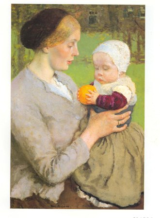 mother and child with orange
