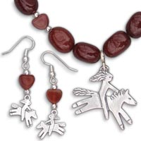 Carnelian Pony Girl Necklace & Earrings