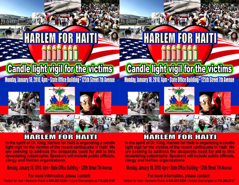 Flyer- HARLEM for HAITI- Candle light Vigil