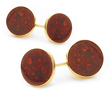 Vintage Red Guilloche Cuff Links
