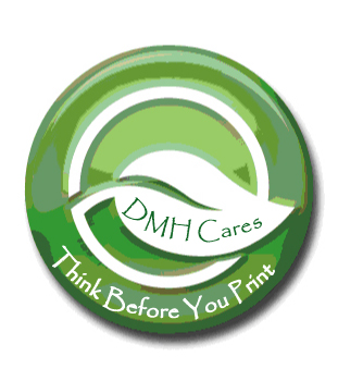 DMH Cares - Think before you print logo