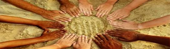 Multicultural hands around in a circle
