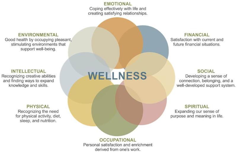 Circular chart displaying the 8 dimensions of wellness