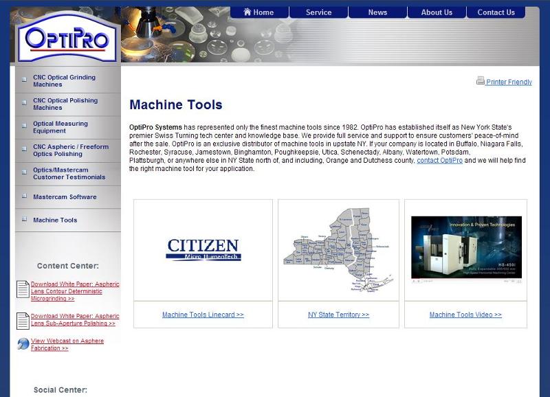 OptiPro's new machine tools page