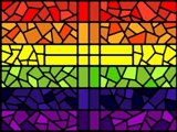 Stained glass rainbow flag with cross by Andrew Craig Williams