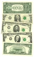 $1, $5 and $10 dollar bills