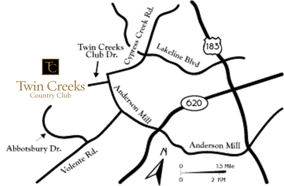Map to Twin Creeks Country Club