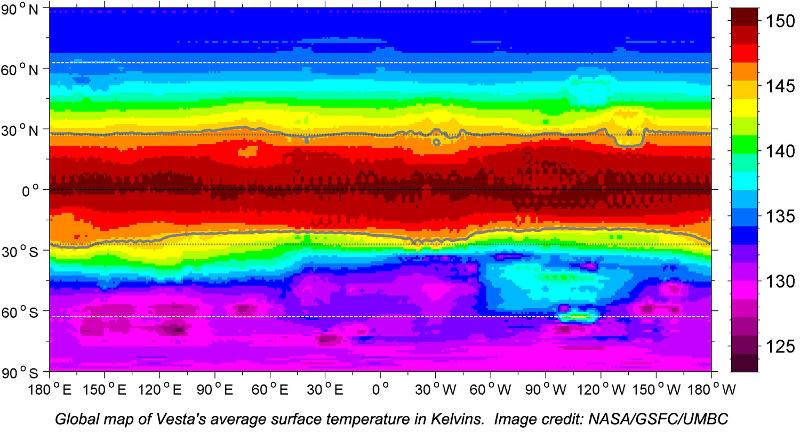 global map of Vesta's average temperature
