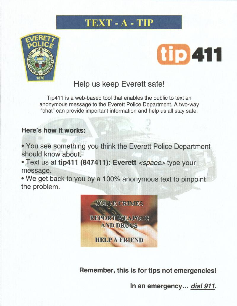 Everett Police Text a Tip 411 Poster