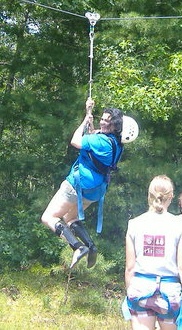 Kristin Jung on the zip line.  