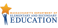Logo for the Massachusetts Department of Elementary and Secondary Education showing a person holding up a star. 