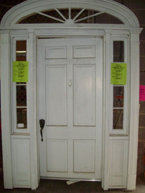 6 Panel Solid Wooden Door with Side Lites & Transom