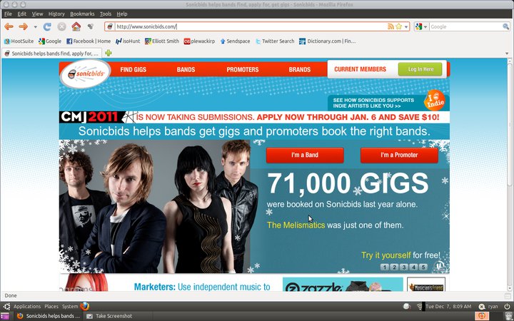 The Melismatics on Sonicbids Front Page