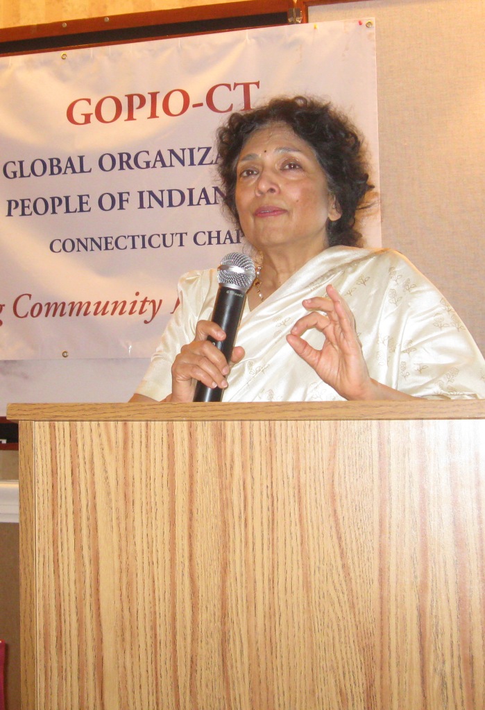 Dr. Maya Chadda speaking at GOPIO-CT program, March 11, 2011