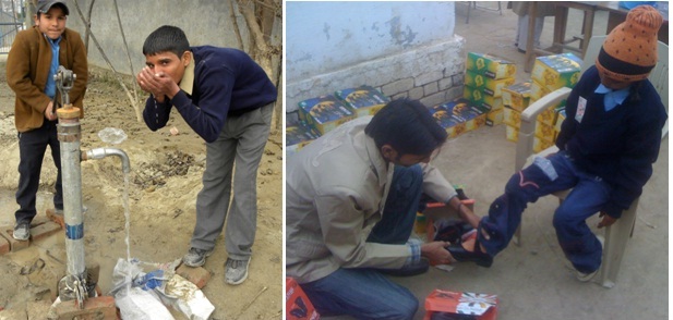 GOPIO Sydney NW provided a hand pump and shoes to students at Wara-Pohwindia, Zira in Punjab in 2010