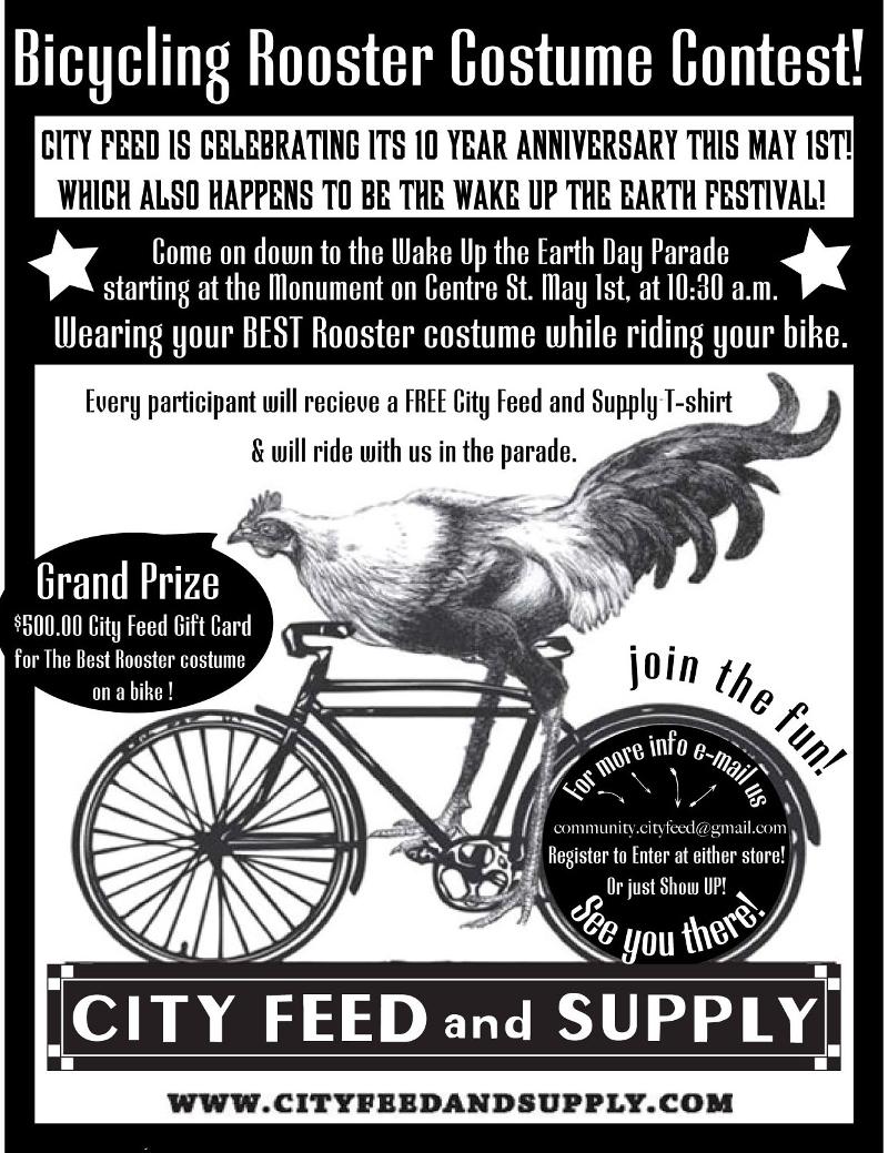 Rooster on a bike flyer 