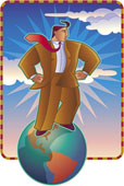 man standing on globe