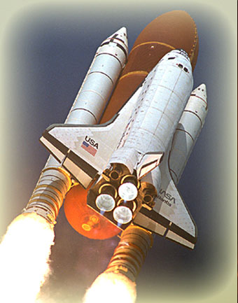 Image of NASA Space Shuttle during launch into orbit