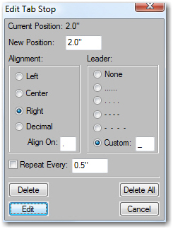 Leaders added in the Edit dialog box