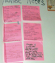 Novel outlining with sticky notes