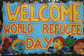 image of world refugee day and the word welcome