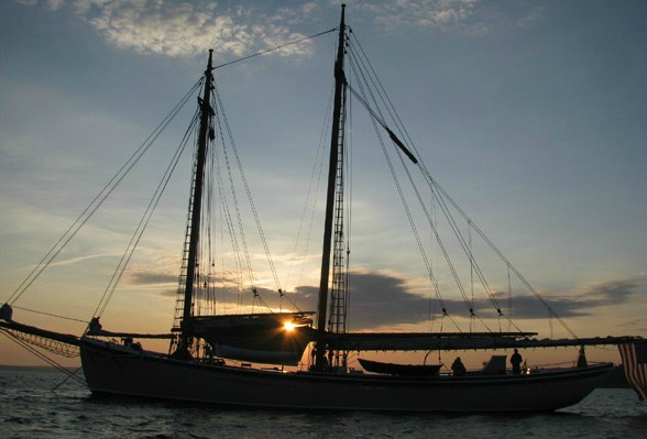 Sunset behind the schooner