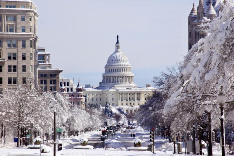Washington DC Capitol in winter snow