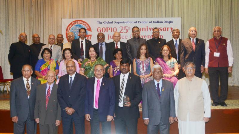 GOPIO Jubilee Recognition Awardees with Dignitaries and GOPIO Officials