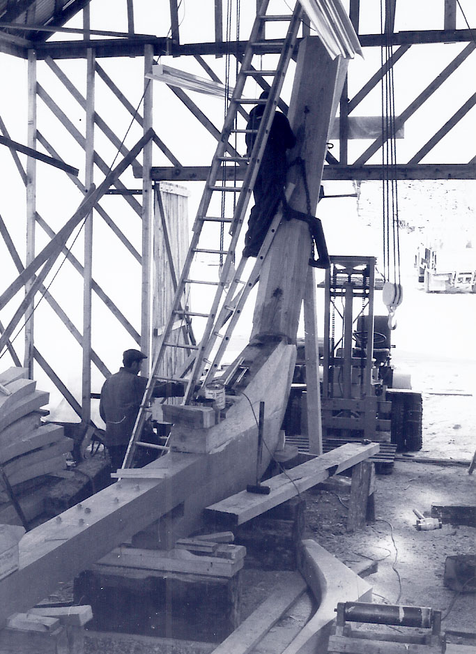 Working on the stem of the Schooner Heritage 1981