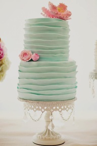 Mint Wedding Cake, Pink Flowers 
