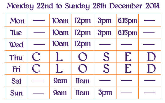 Christmas Timetable Page 2