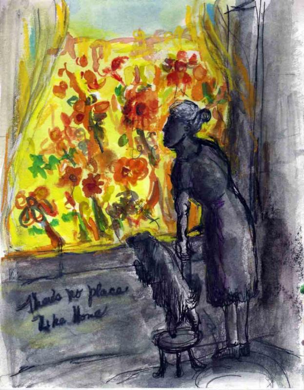 watercolor of senior at window