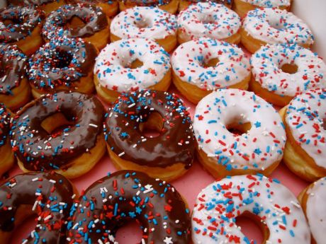 red, white and blue donuts