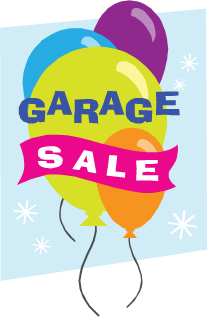 Garage sale sign with balloons