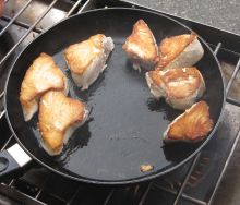 tuna cooking in the pan
