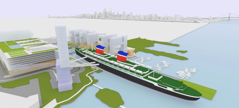 Rendering of the SS United States in Philadelphia