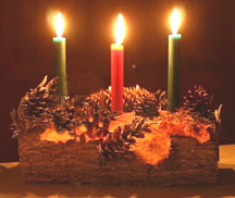 Yule log with candles