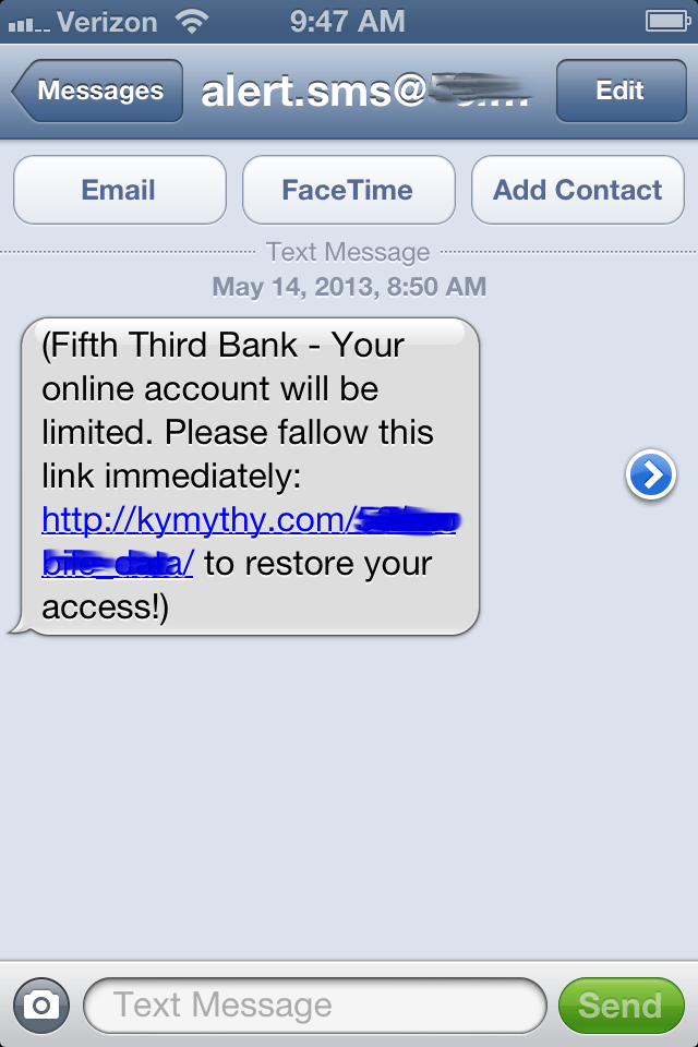 scam bank texts