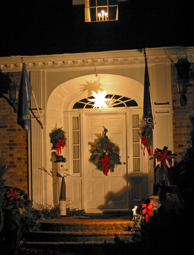 Christmas front porch at night