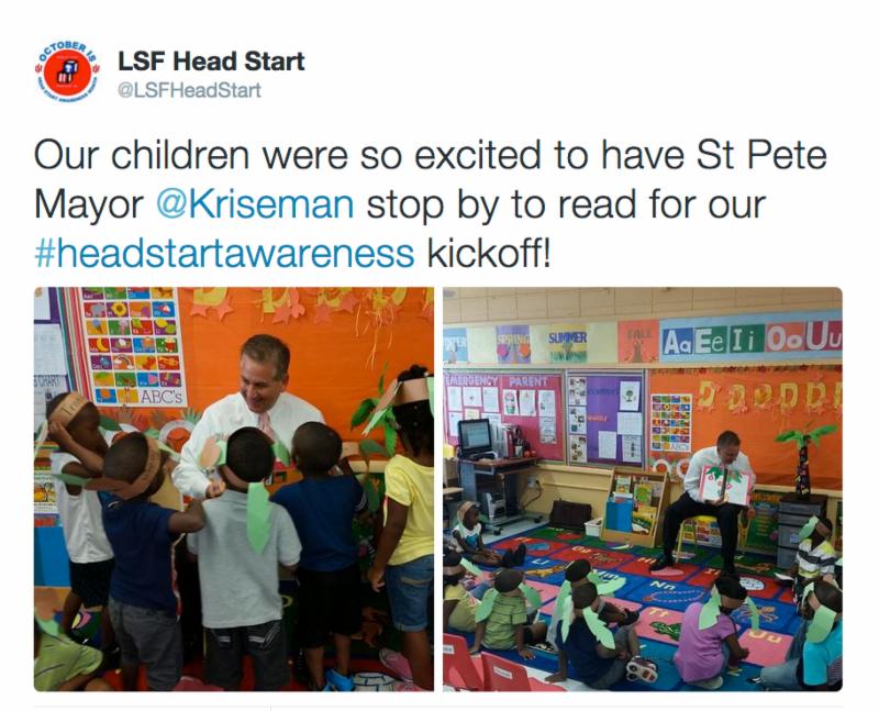 Our children were so excited to have St Pete Mayor Kriseman stop by to read for our Headstart Awareness kickoff